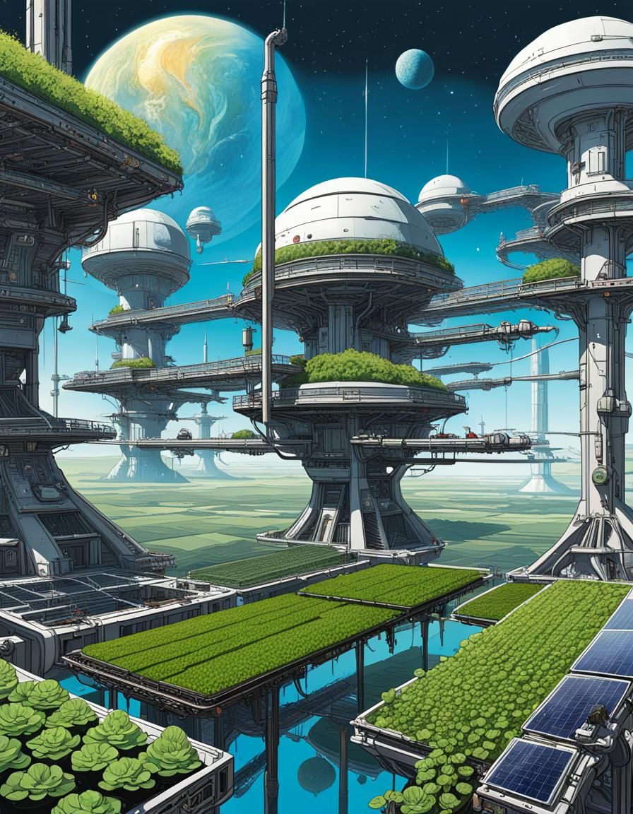 Interstellar Hydroponics Station in Moebius Style