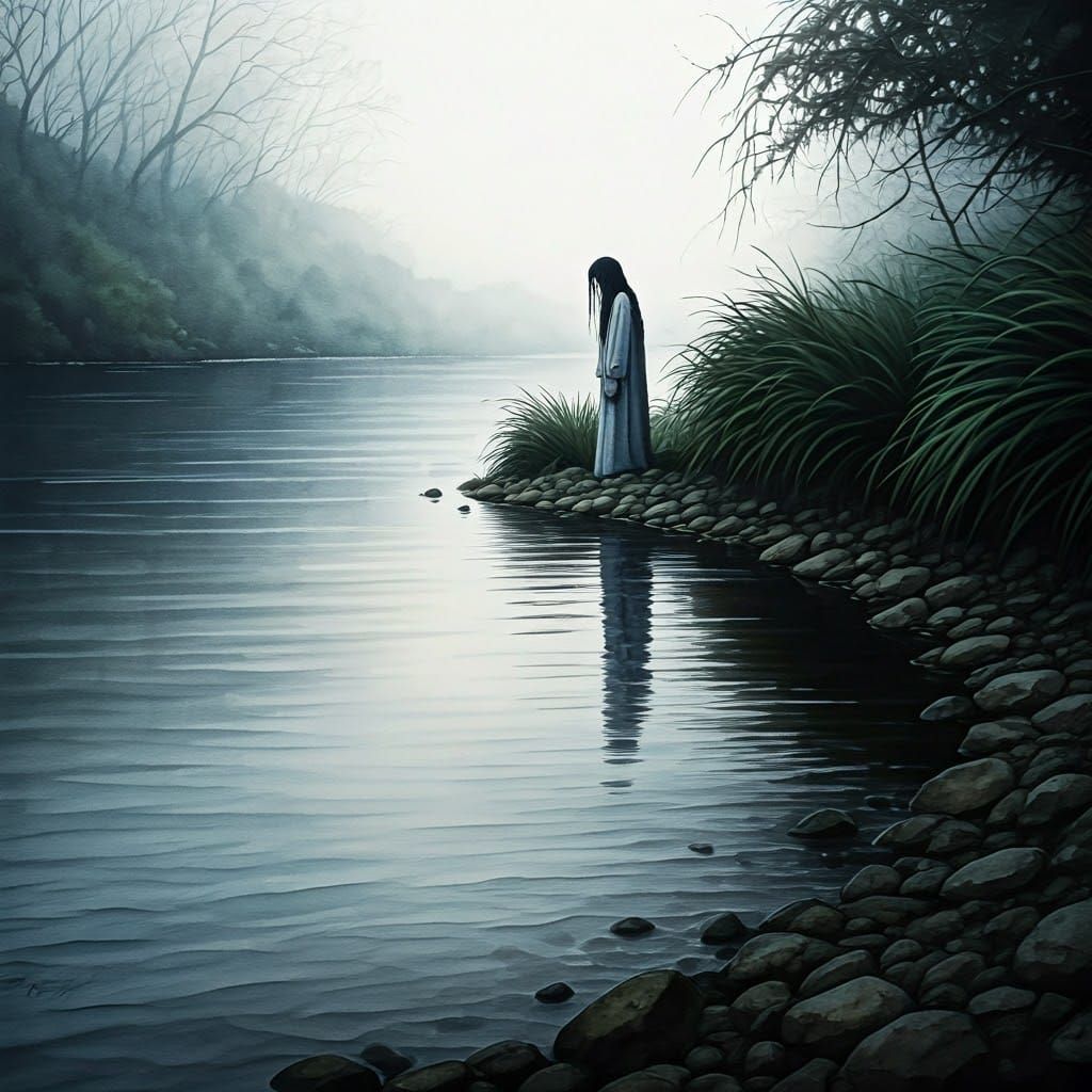 La Llorona's Haunting Elegy in Soft Aquarelle Hues