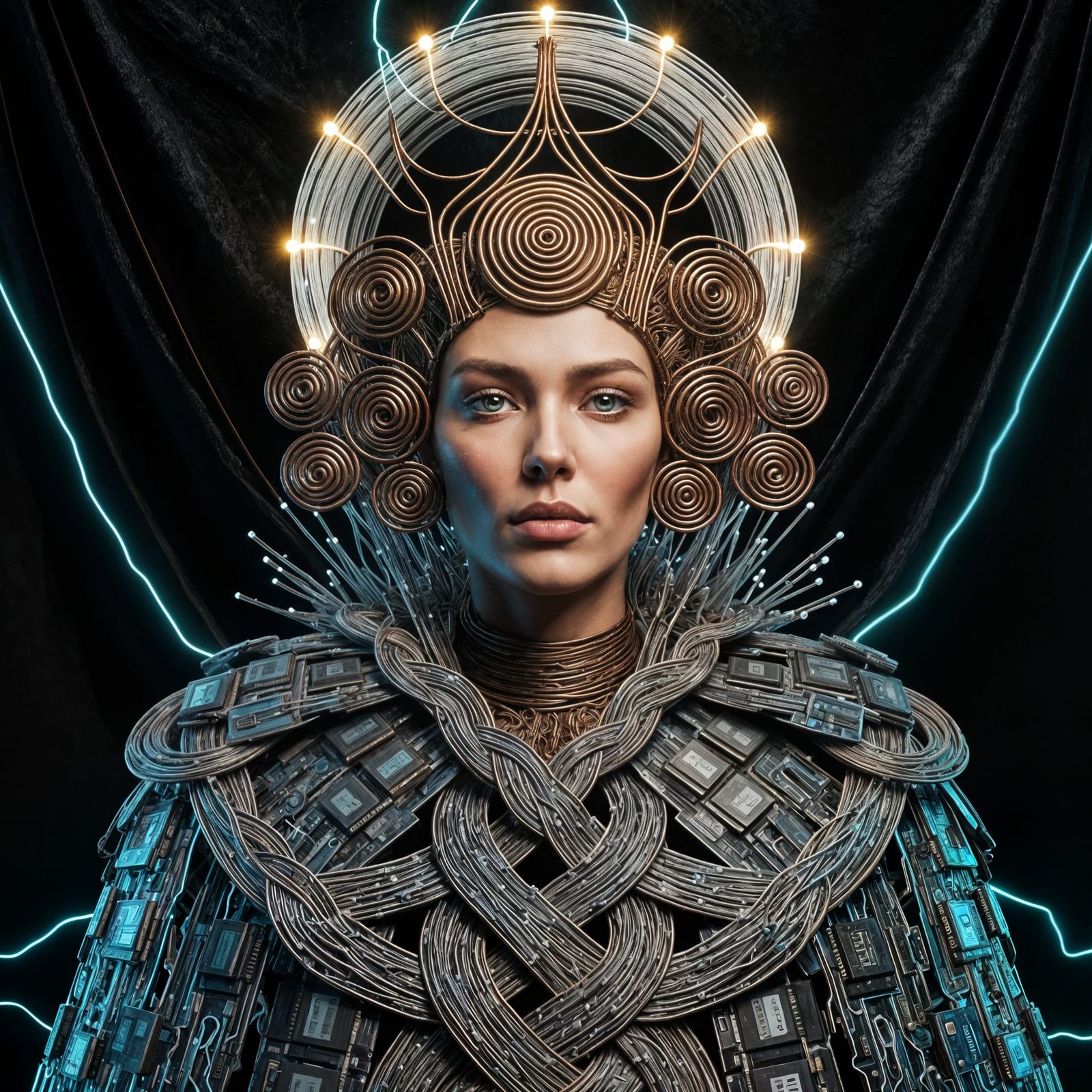 Regal Figure in Wire and Circuits, Digital Portrait