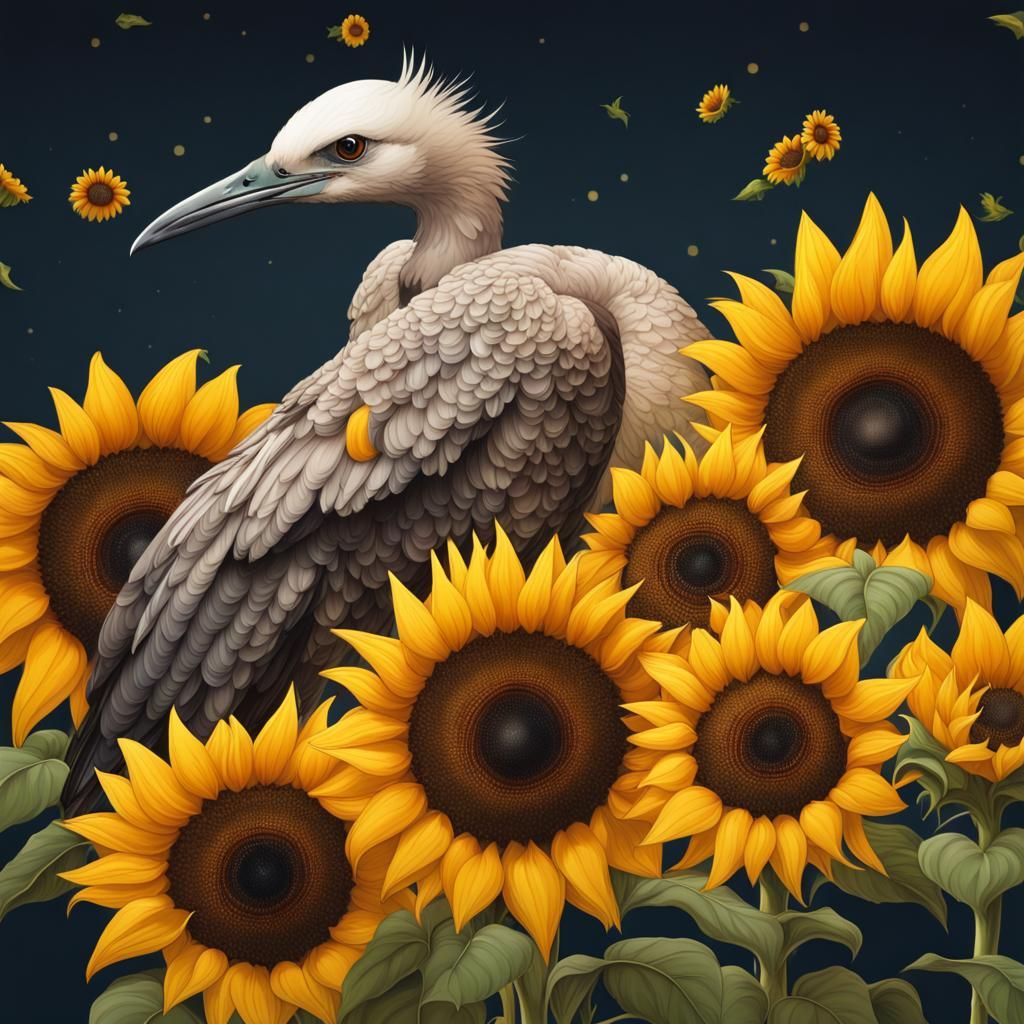 Swan with Sunflowers: A Digital Art Image