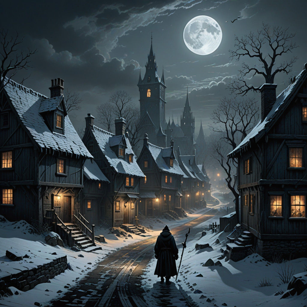 Gothic Village Under Santa's Dark Omens