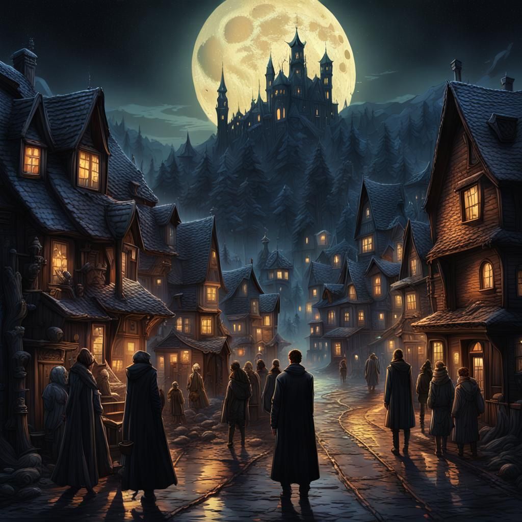 Gothic City at Night: A Detailed Matte Painting