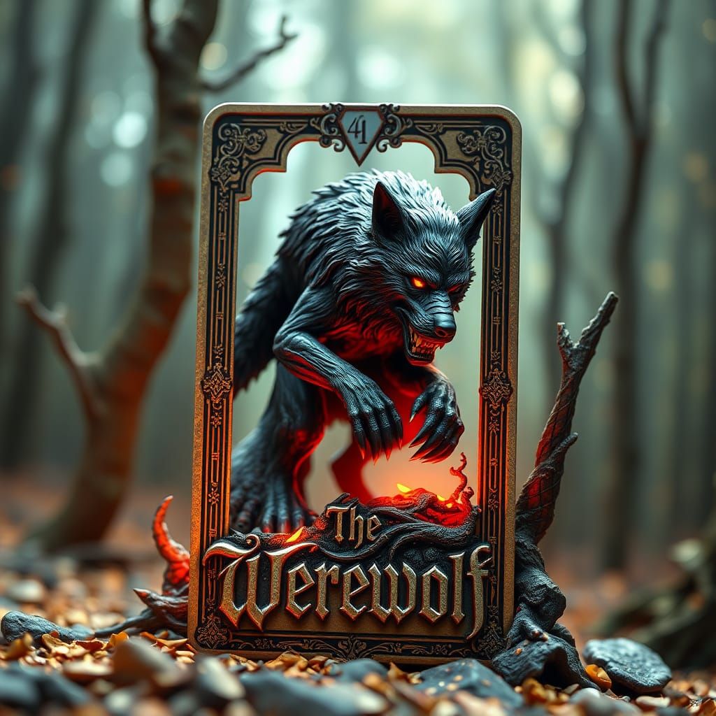 Werewolf Emerges from Tarot Card in 3D Fantasy Art