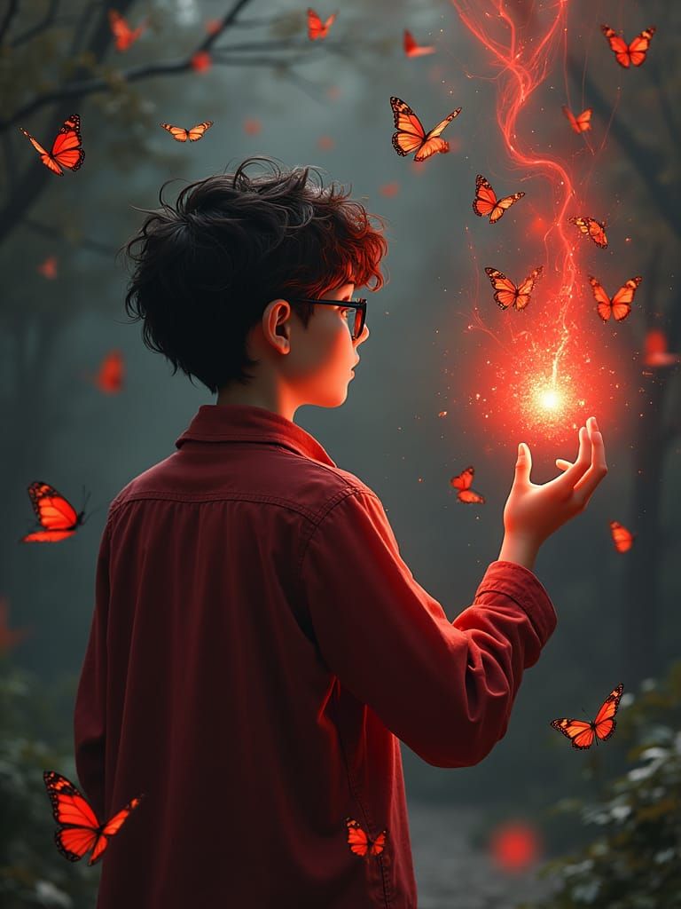 Boy Reaching for Lost Souls in Fantasy Art Style