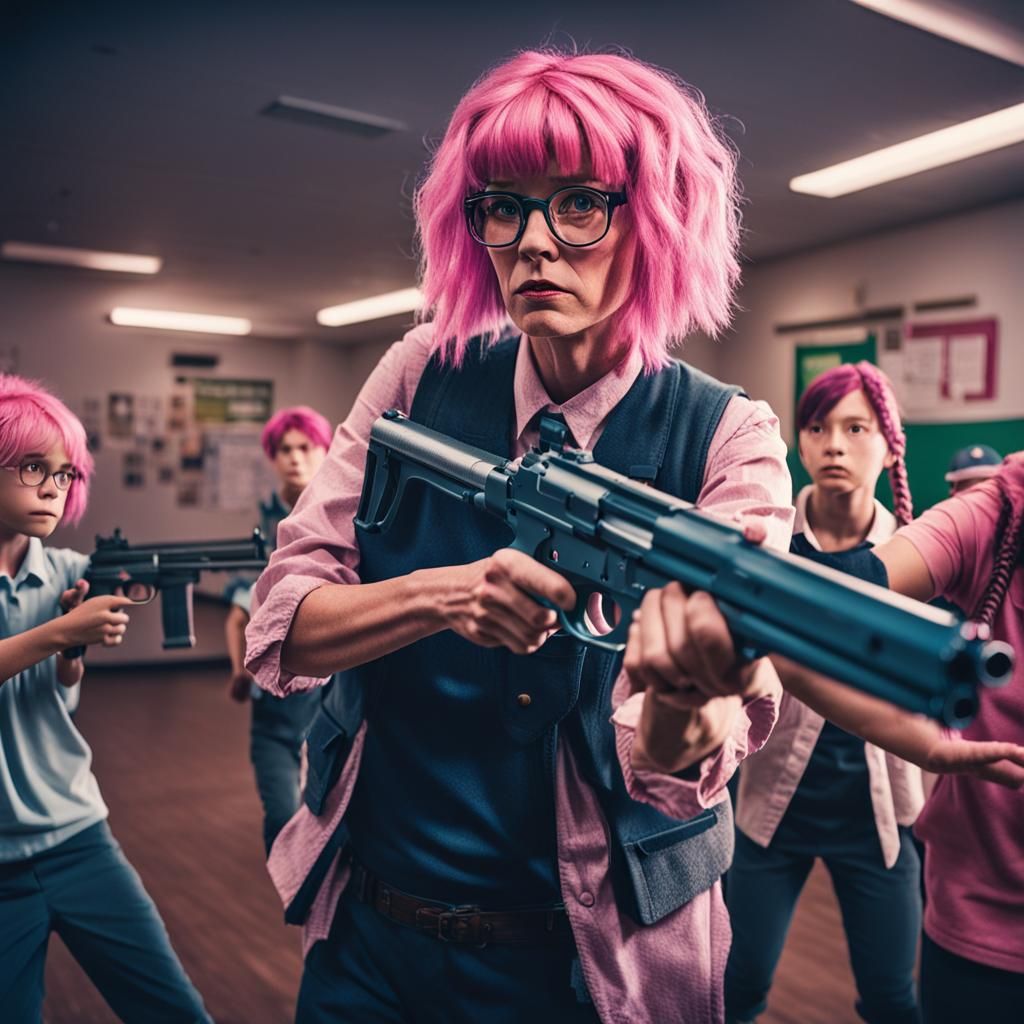 Gun-Toting Teacher Defends Students: Cinematic Film Still