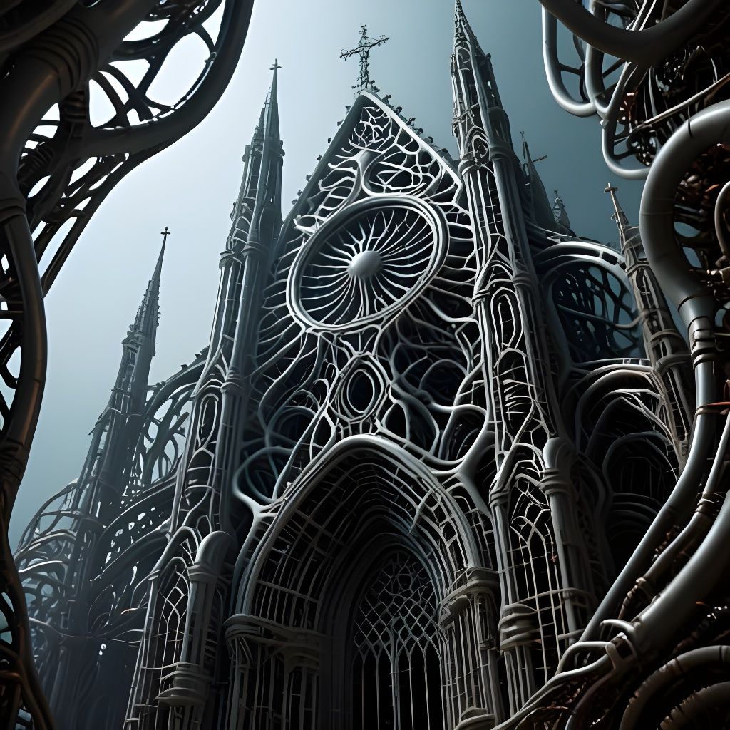 Biomechanical Cathedral Lattice in H.R. Giger Style