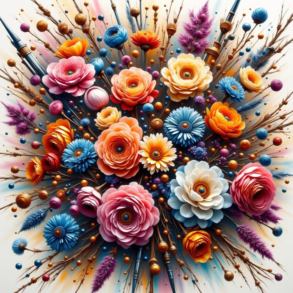 Hyperrealistic Floral Arrangement in Watercolor and Impasto ...