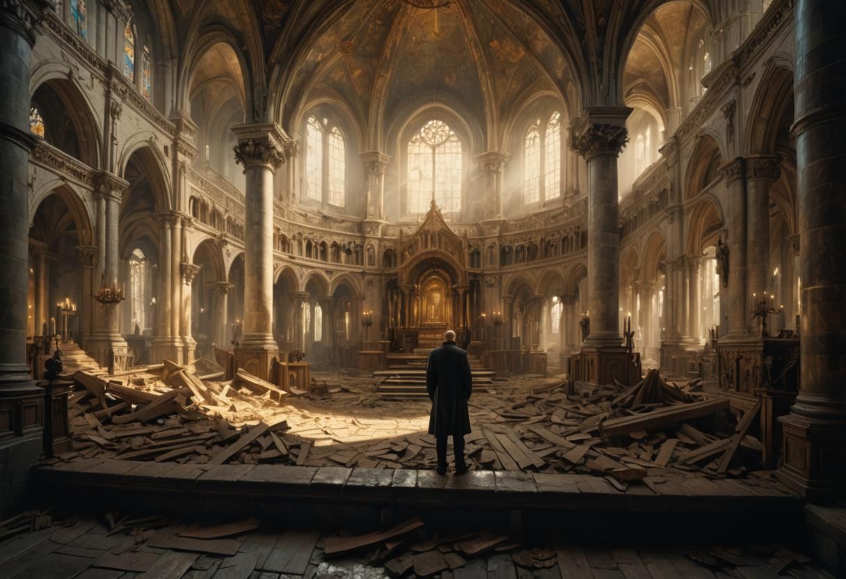 Bald Man in Roman Church: Dramatic Digital Painting