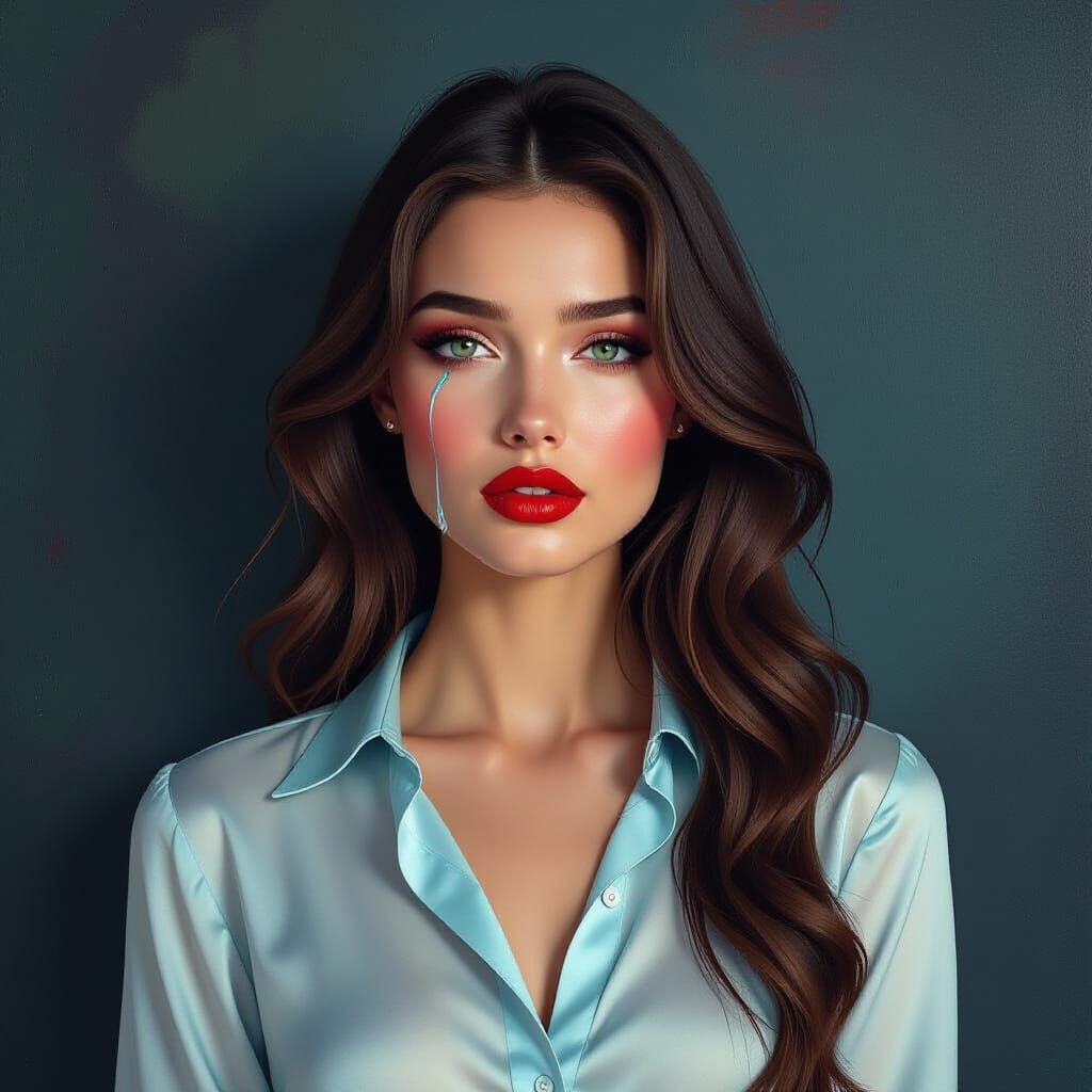 Photorealistic Portrait with Tears in Street Art Style