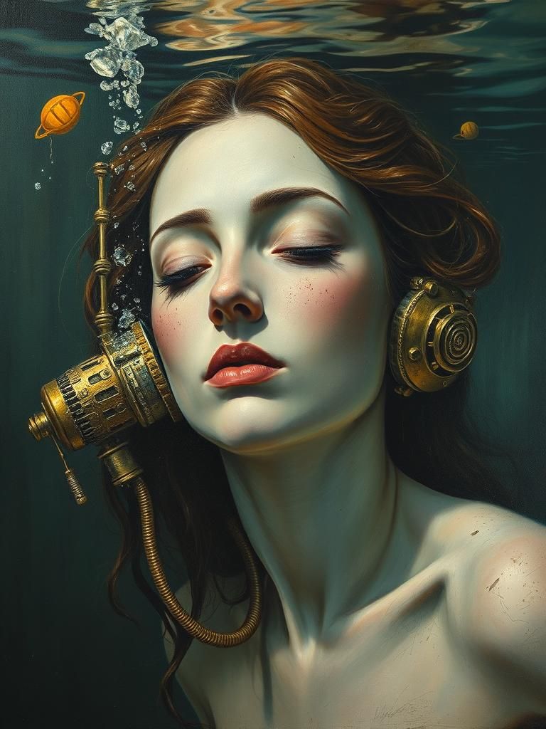 Surreal Underwater Portrait: Submechanophobia in Oil