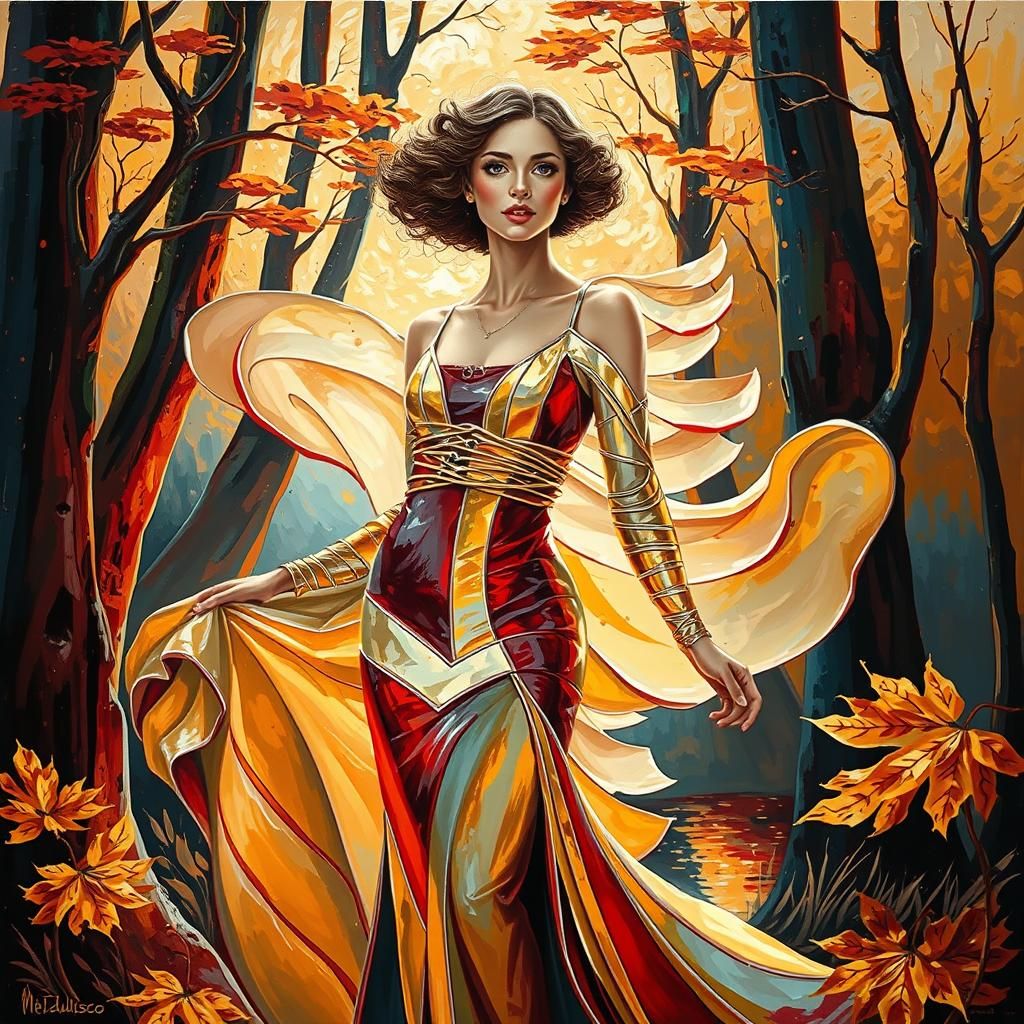 Summer Goddess Emerges from a Surreal Autumn Landscape