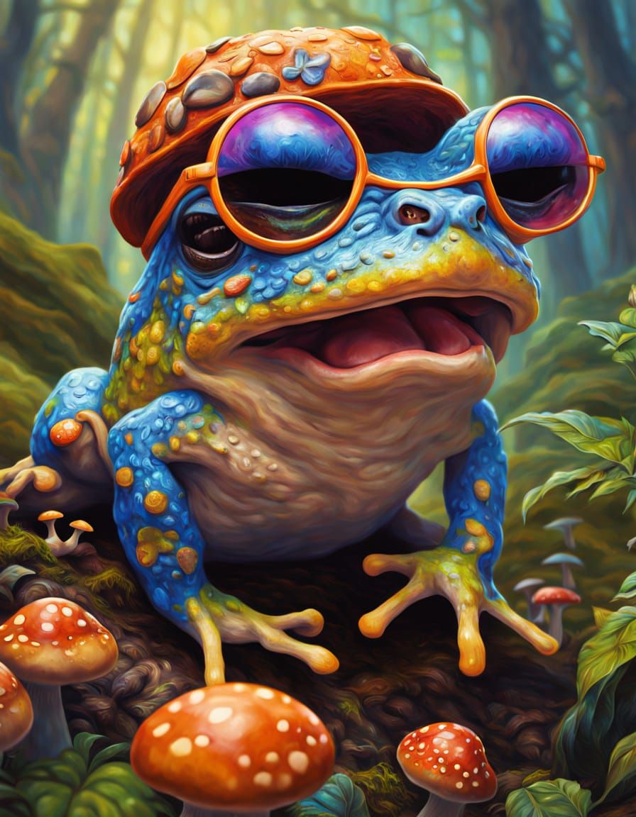 Toad in Hippie Shades Screaming in Forest