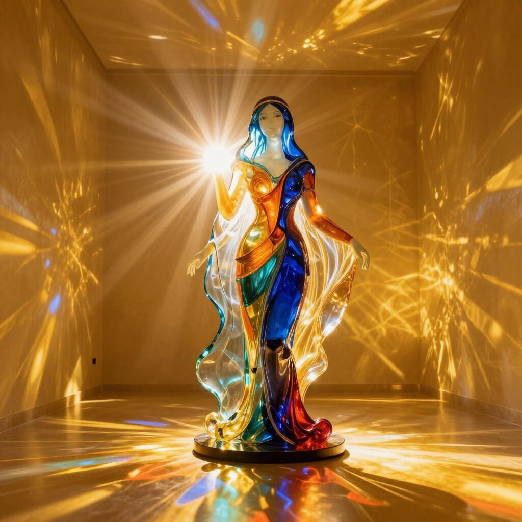 Abstract Dichroic Glass Sculpture With Ethereal Woman