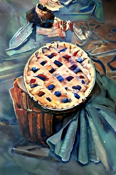 Blueberry Pie in Cool Colors as Oil Painting