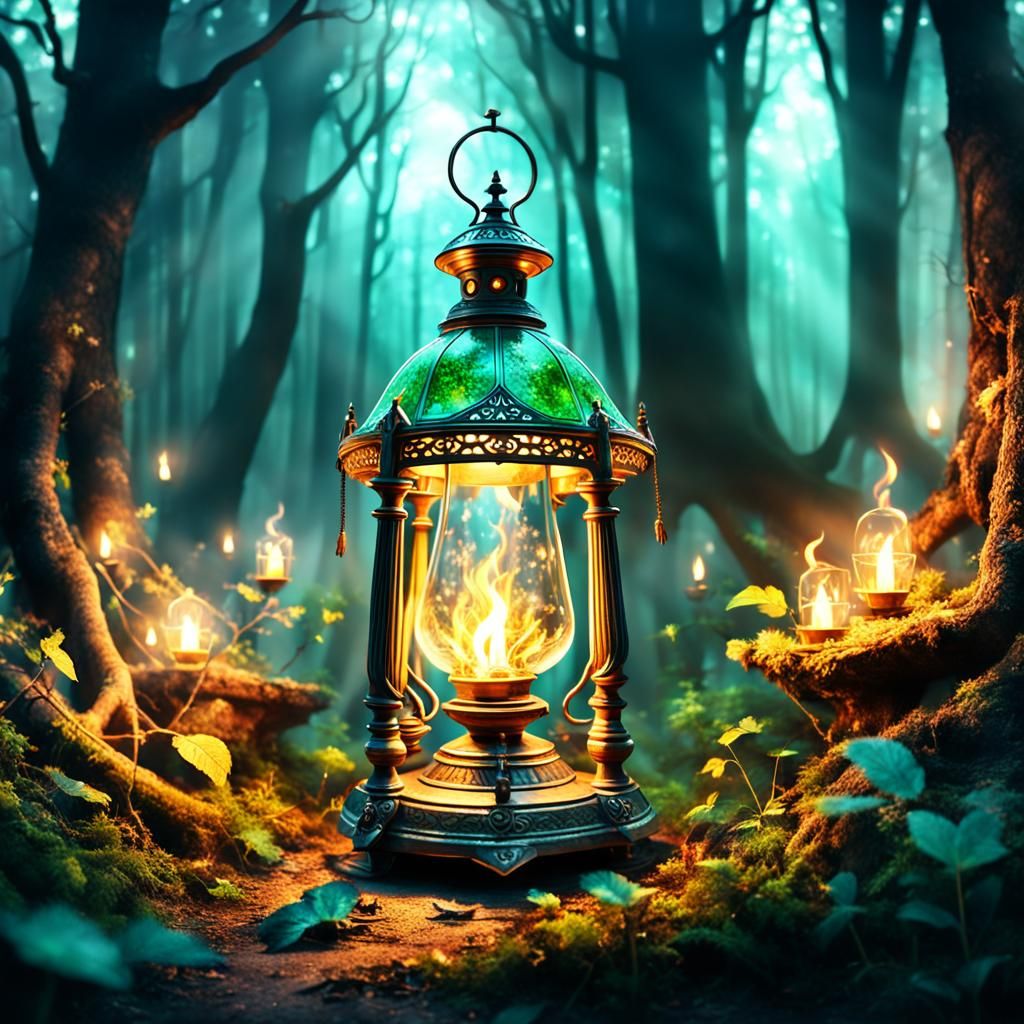 Magical Lamp in Medieval Fantasy Forest