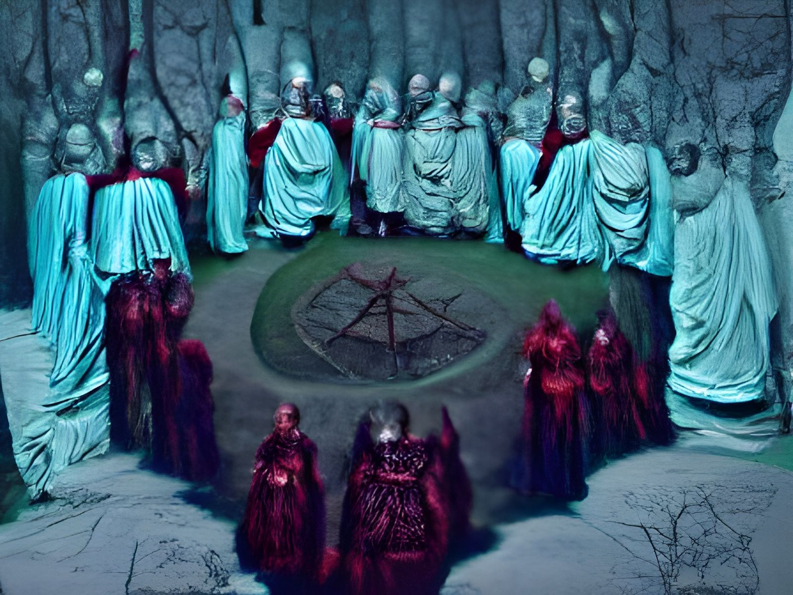 Satanic Ritual at Blood Altar in Dore Style