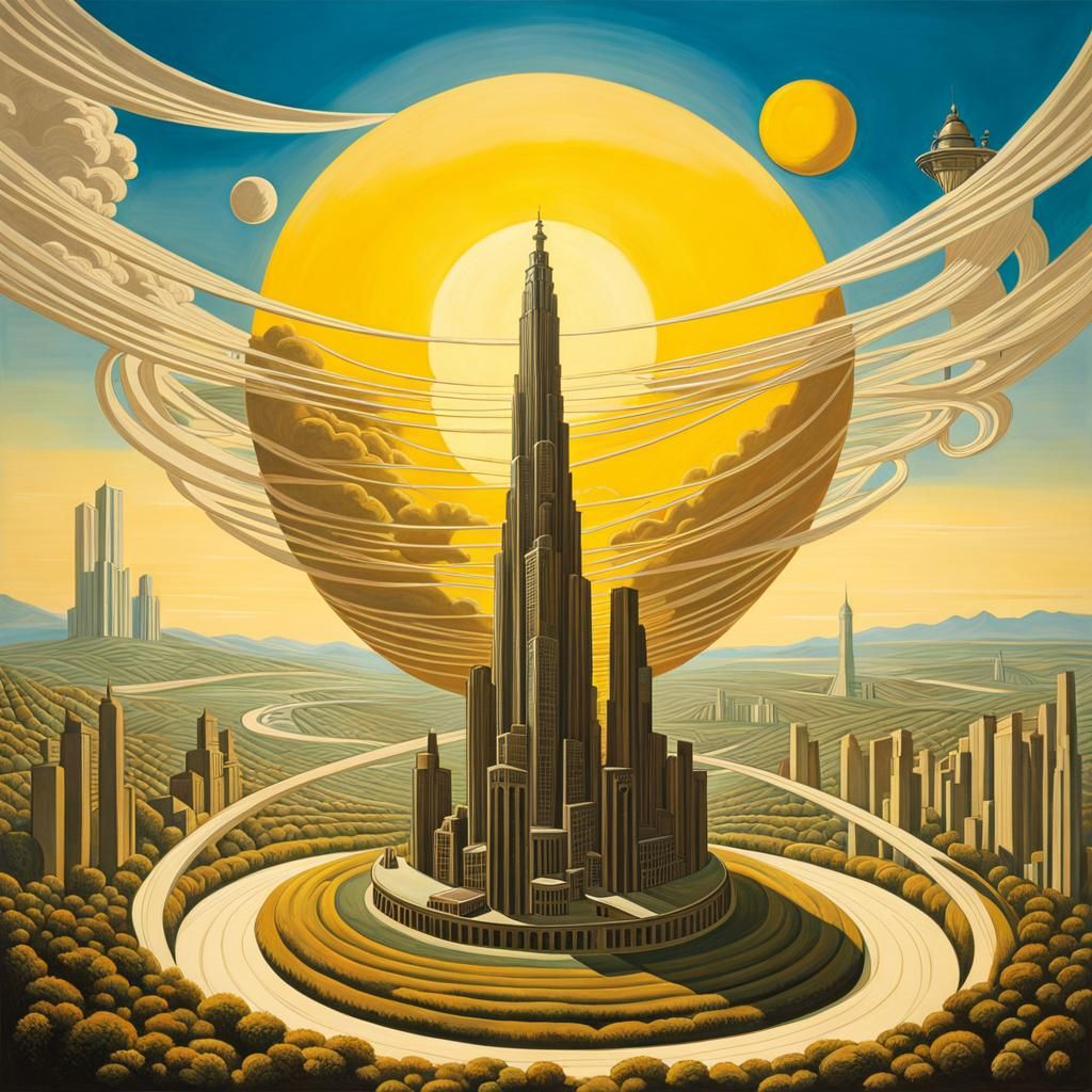 Surreal Sky City Inspired by Giorgio de Chirico