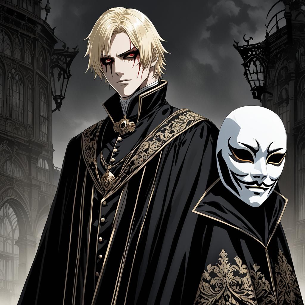 Masked Teen in Black Robes: Anime Concept Art