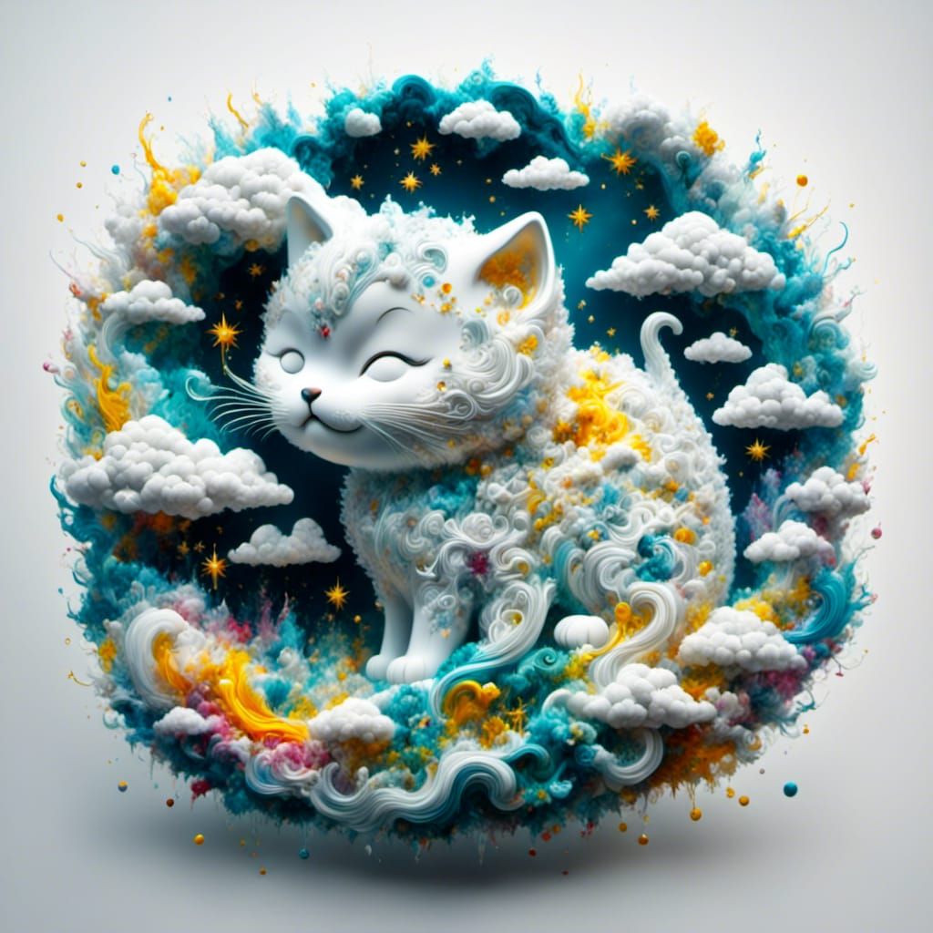 Chibi Kitten Cloud in Starry Sky