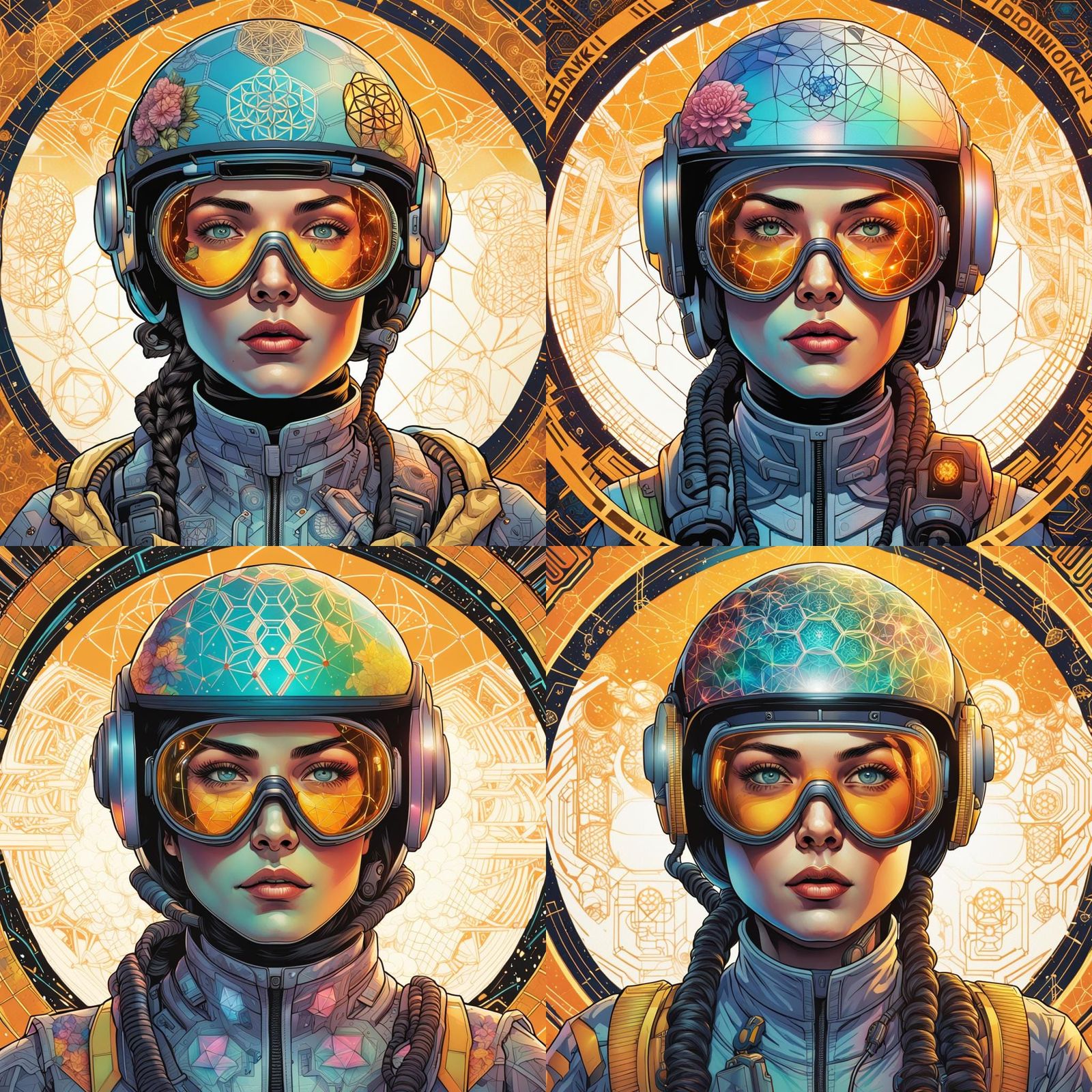 Woman in Space Helmet with Geometric Tattoos