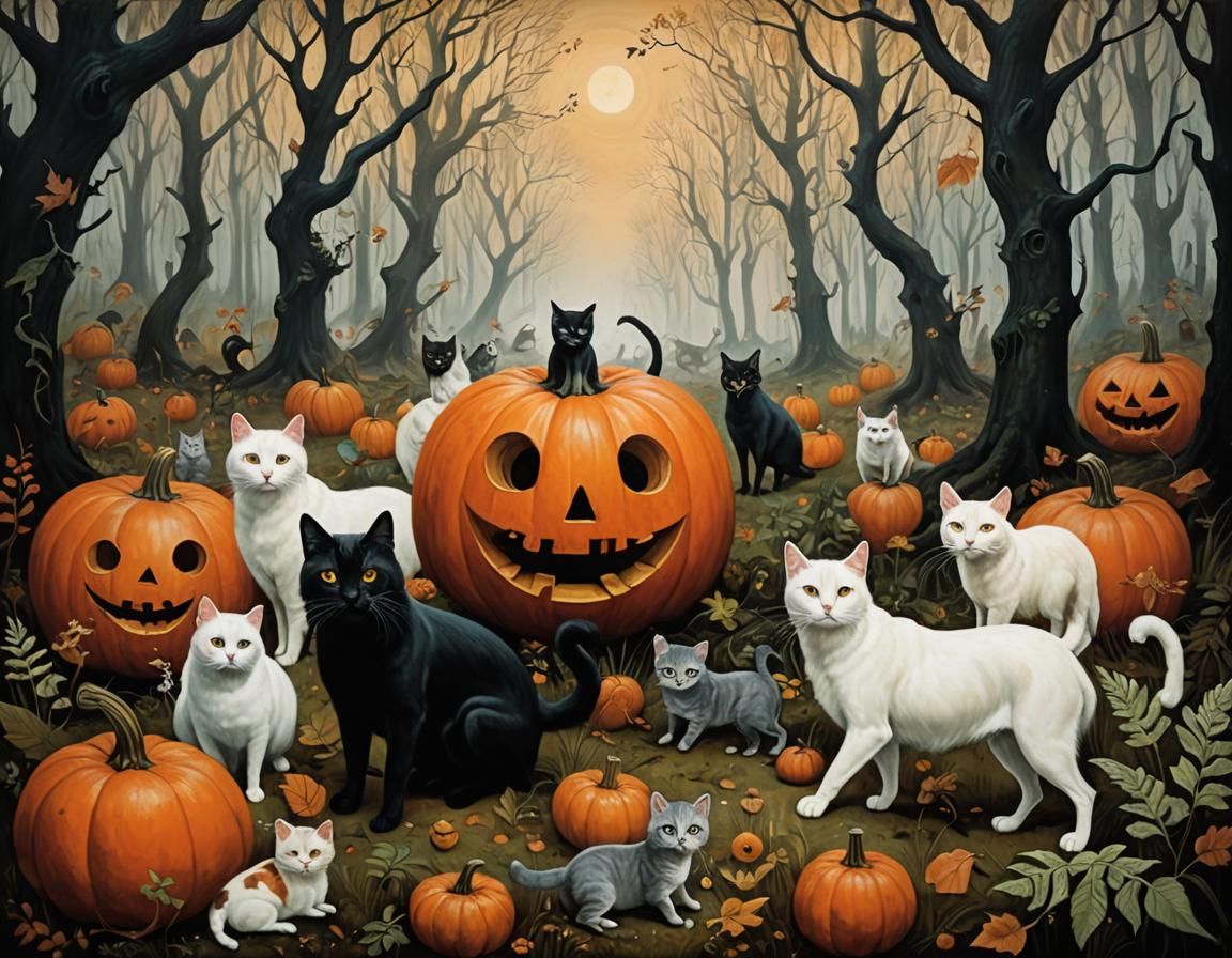 Surreal Mystical Forest with Chasing Cats and Dogs