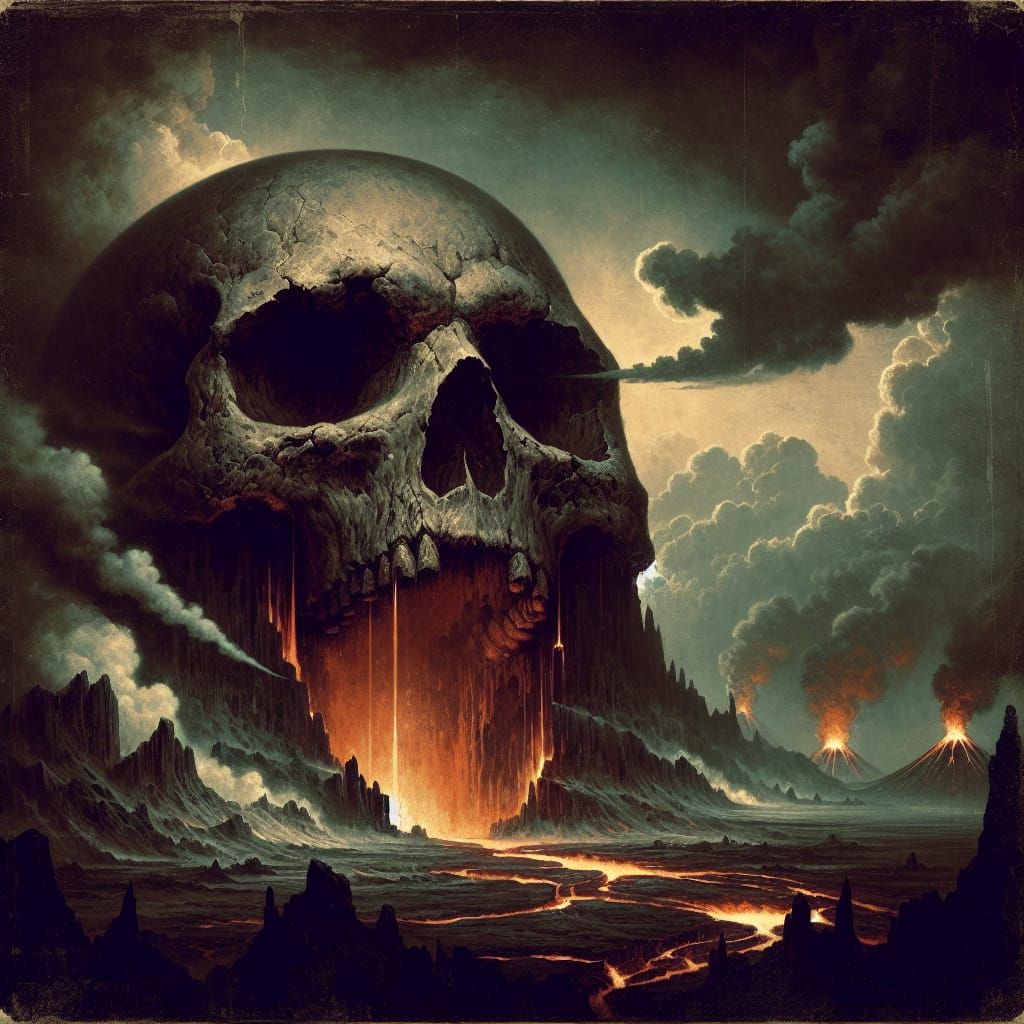 Skull Volcano in Dark Fantasy Landscape