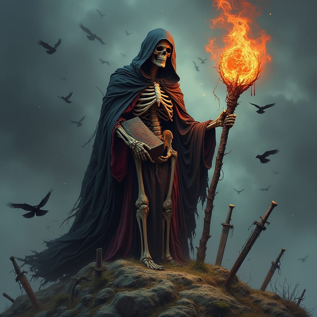 Dark Fantasy Skeleton Mage Amidst Gothic Ruins