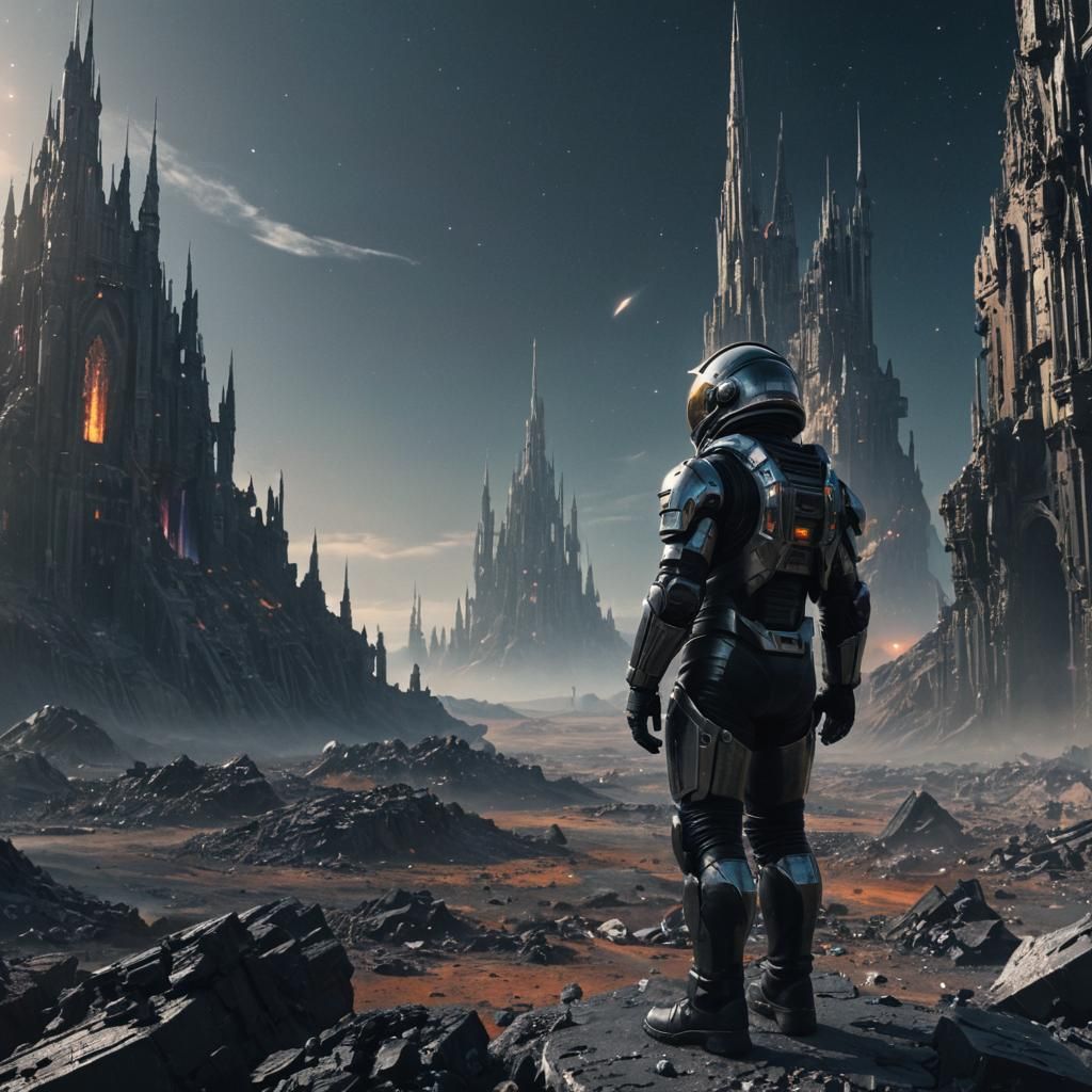 Astronaut in Abandoned City: Sci-Fi Digital Art