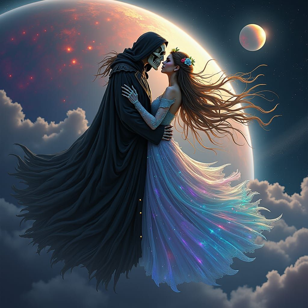 Earth Goddess Embraces Death in Art Nouveau Style