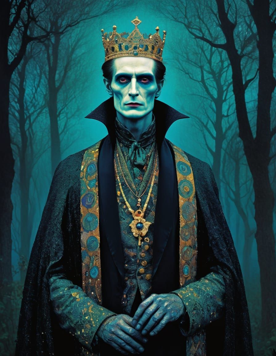 Ethereal Renaissance Vampire King in a Whimsical, Spooky Aes...