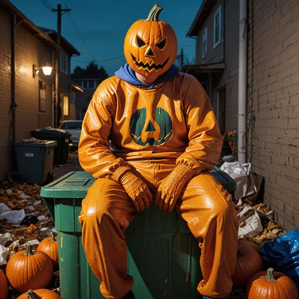 Pumpkin Man on Garbage Can in Pop Art Style