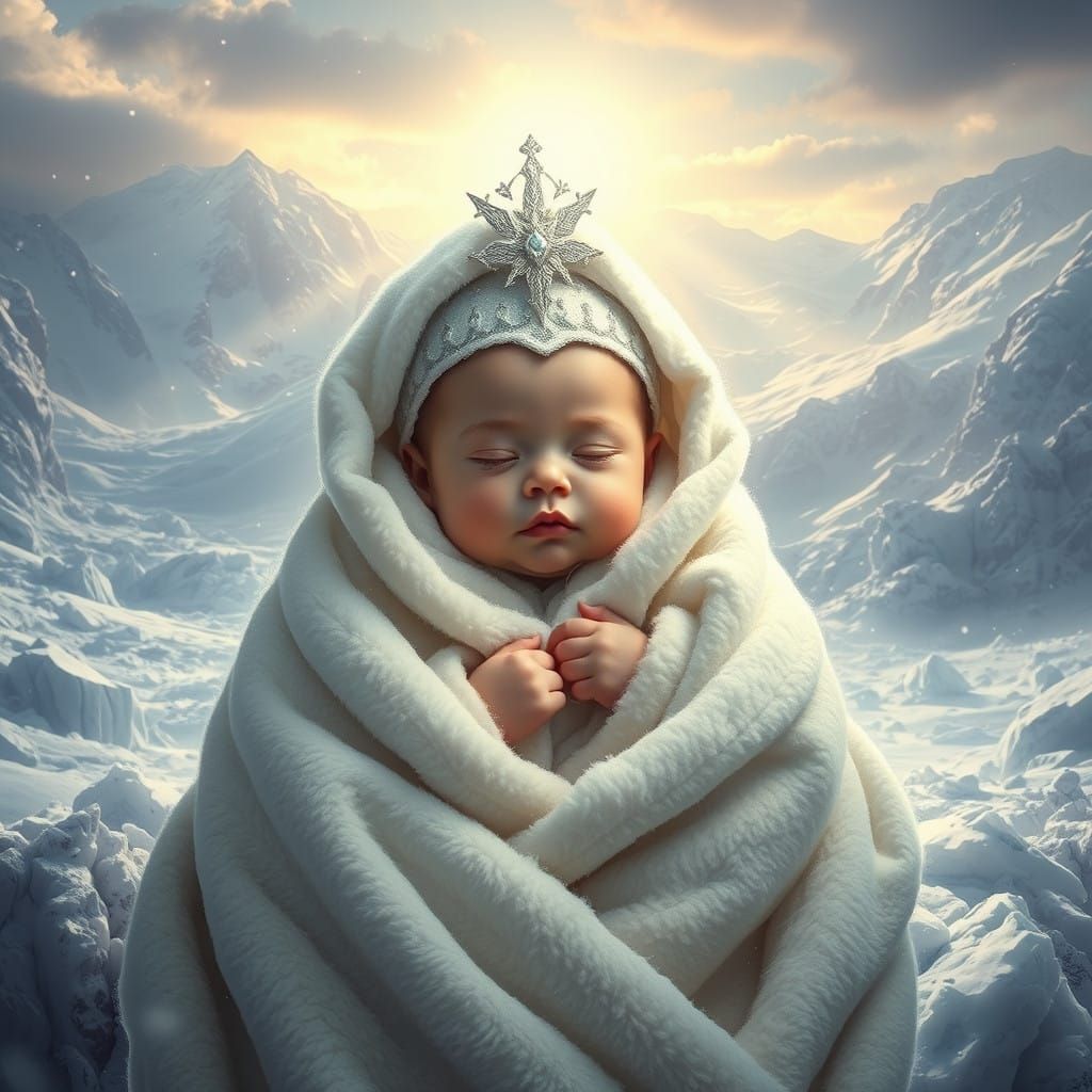 Serene Winter Deity Exudes Power in Luxurious Robes