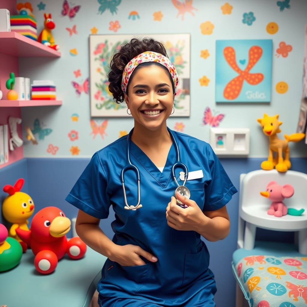 Vibrant Nurse in Colorful Playful Care Room