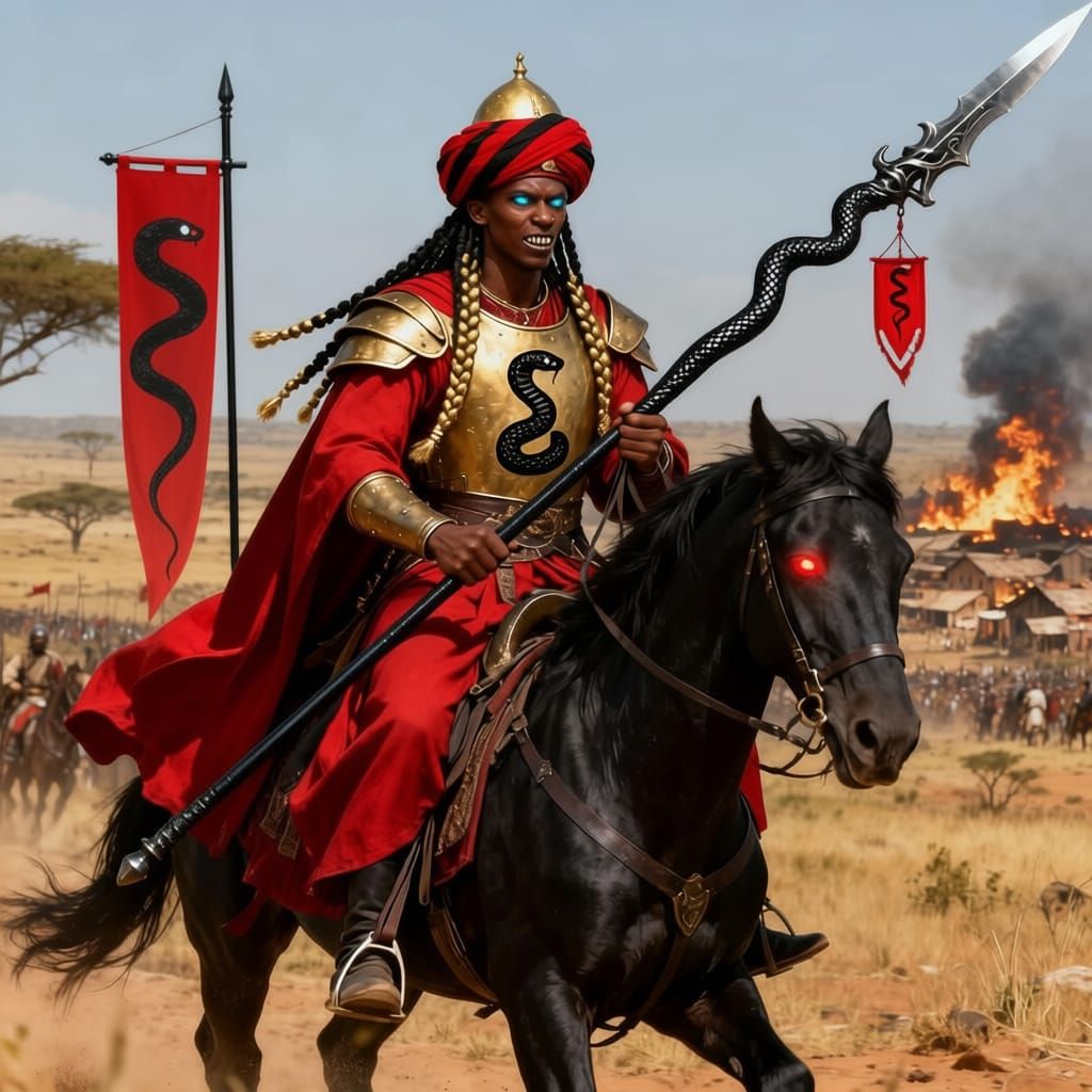 Crimson Serpent Lord on Horseback in Middle-earth Battlefiel...