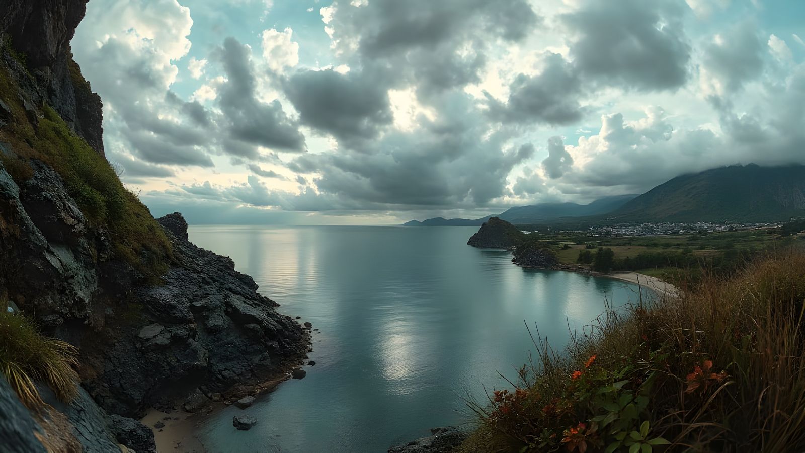 lake with clouded sky