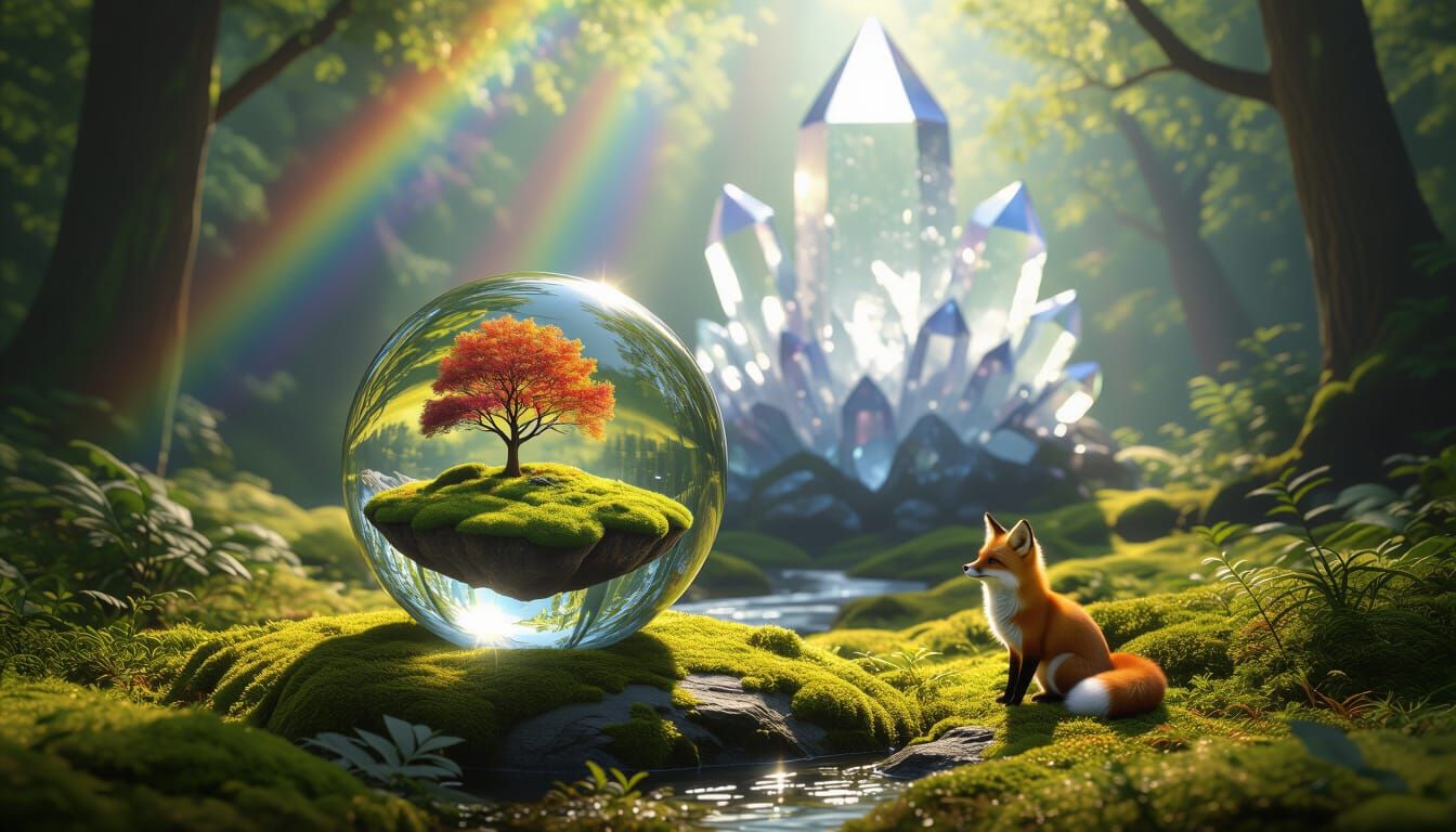 Crystal Island in Forest: Ultra-Realistic Scene