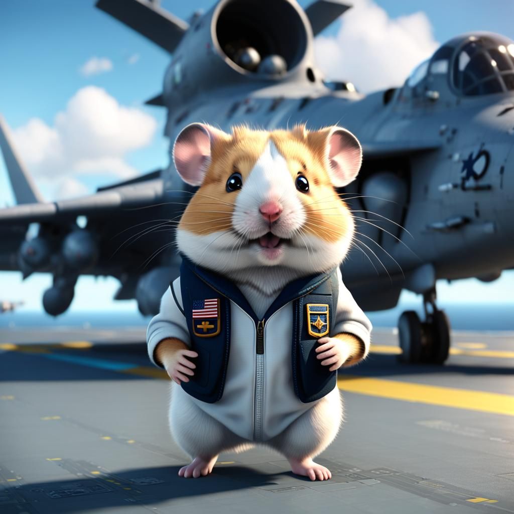 Hamster Pilot on Aircraft Carrier in 8k