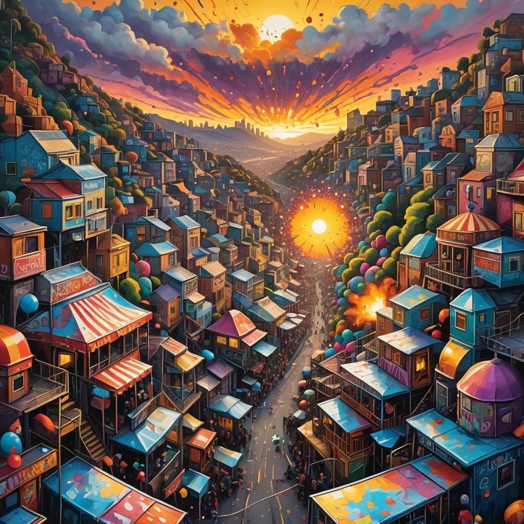 Colorful Carnival at Sunrise in Graffiti Style