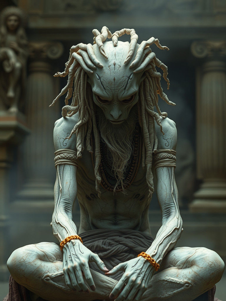 Albino Alien God in Ancient Temple
