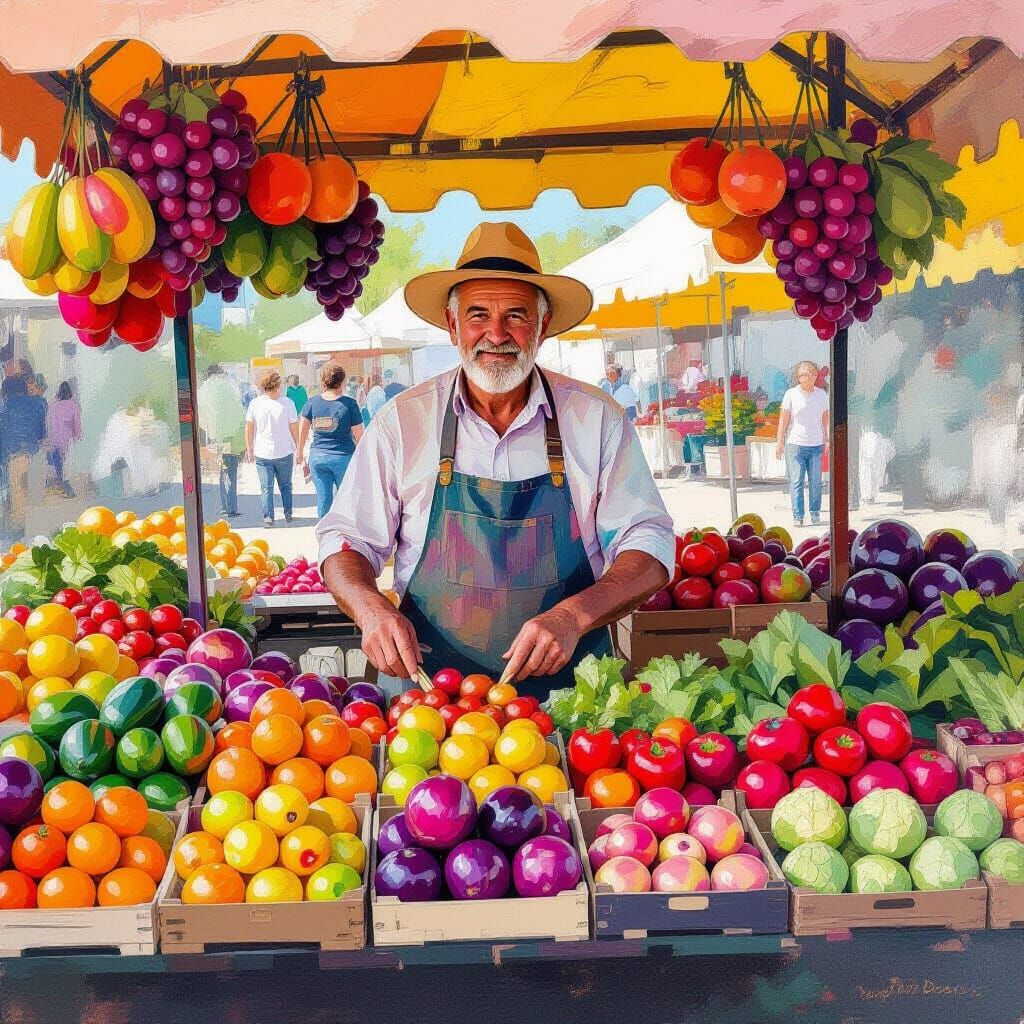 Colorful Abstract Farm Stand with Vibrant Produce
