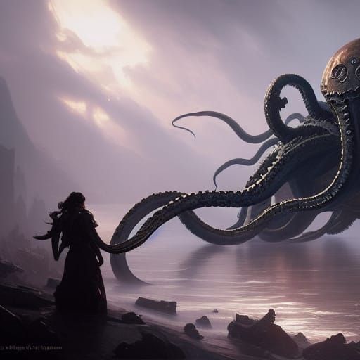 Majestic Kraken Rises: Dark Fantasy Art