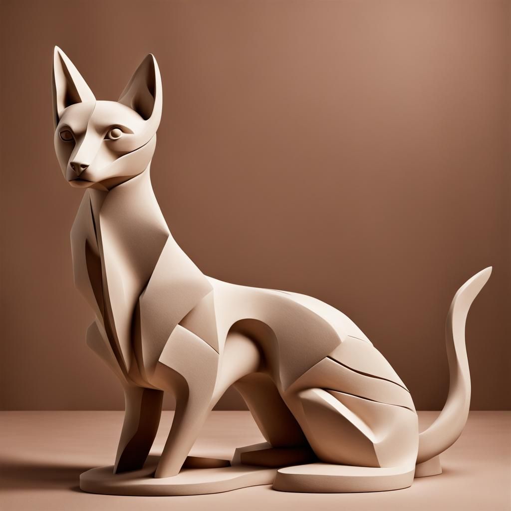 Cubist Clay Sculpture: Pets in Desert