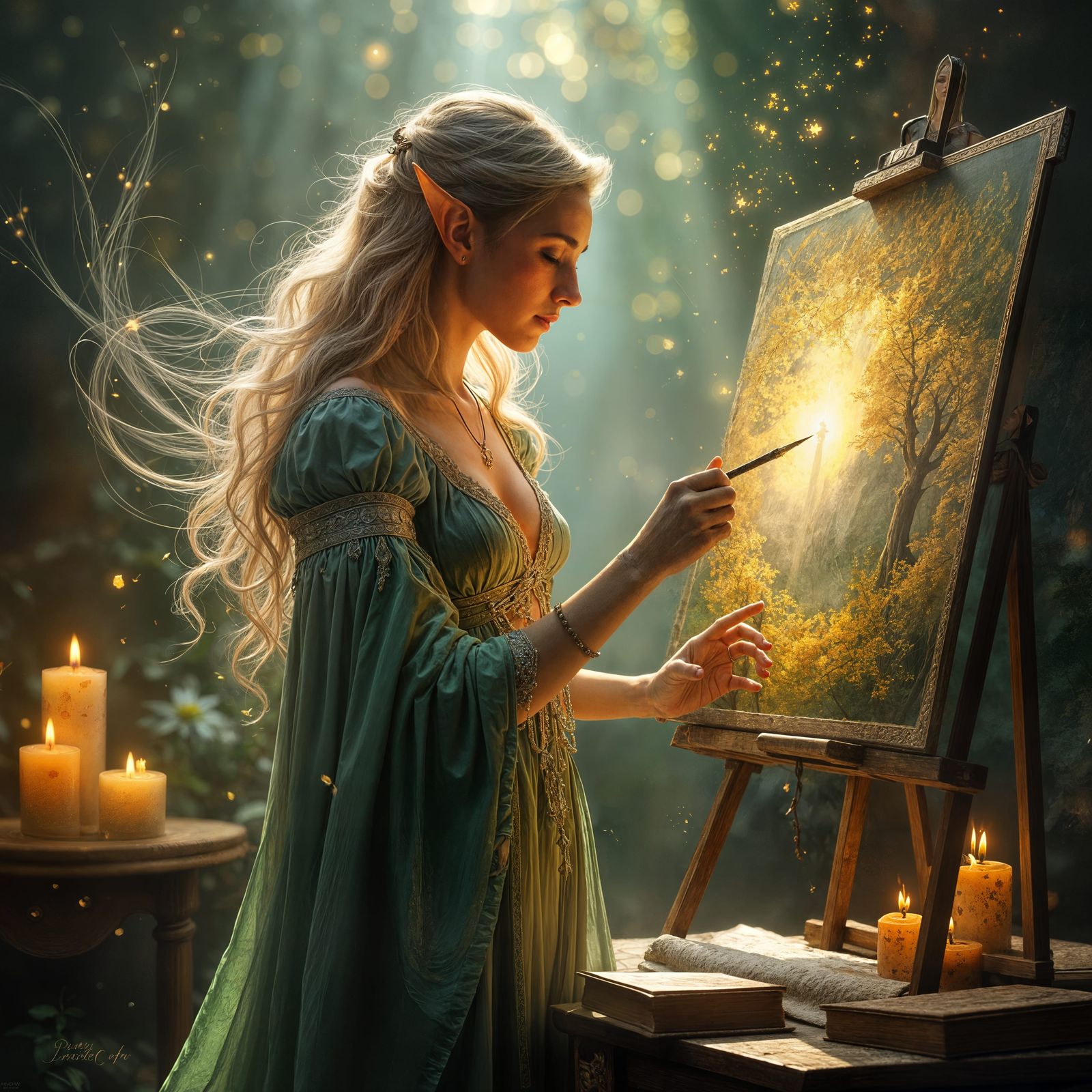 Enchanted Elf Wizard in Vibrant Painterly Style