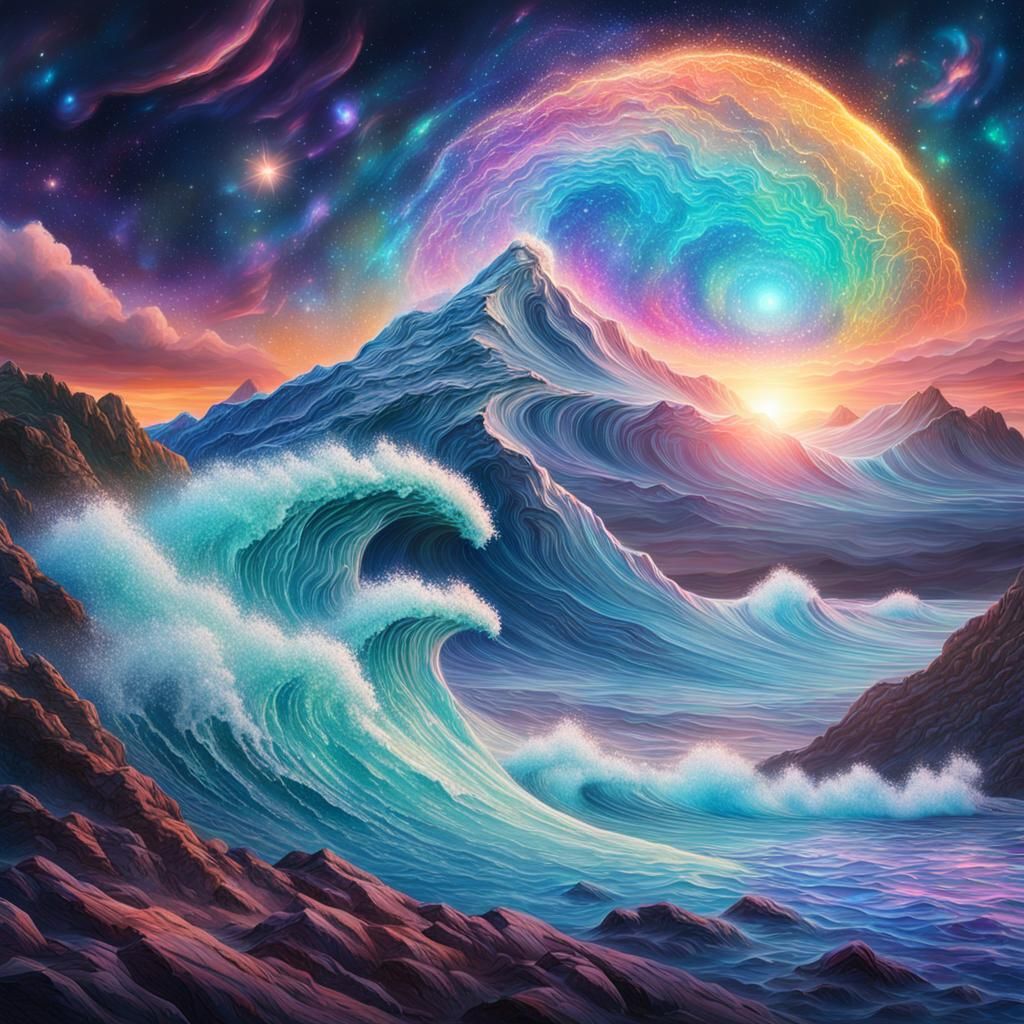 Cosmic Wave Crashing: Holographic Astral Illustration