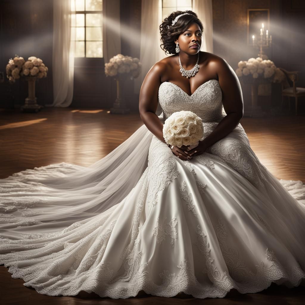 African American Bride in Flowing Illuminated Dress