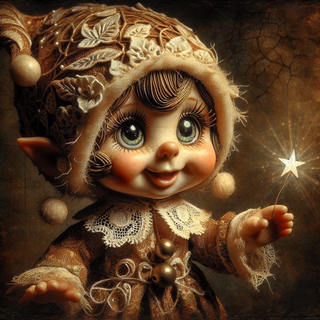 Whimsical Christmas Gnome Girl in Vintage Style
