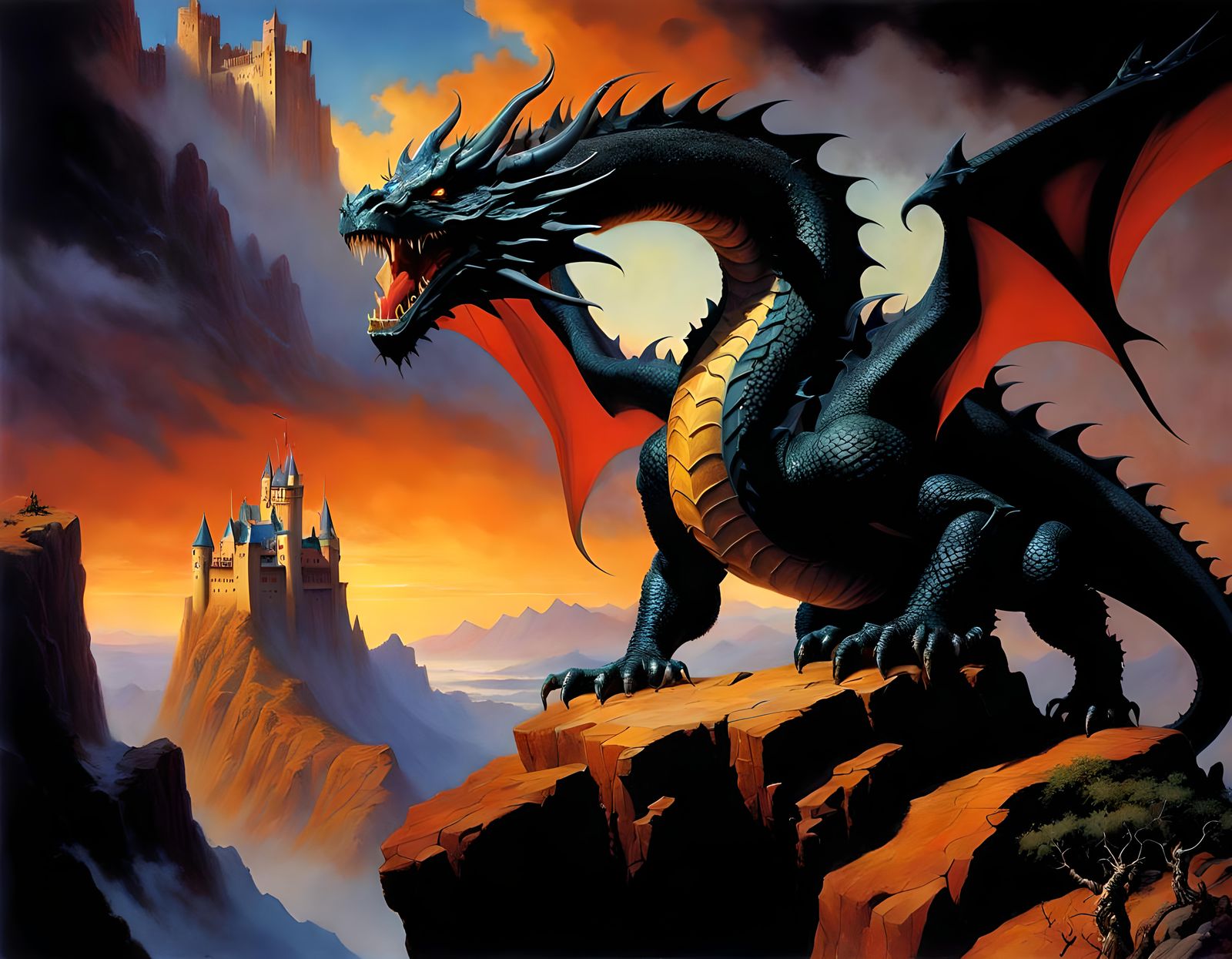 Dragon on Cliff: Digital Matte Painting