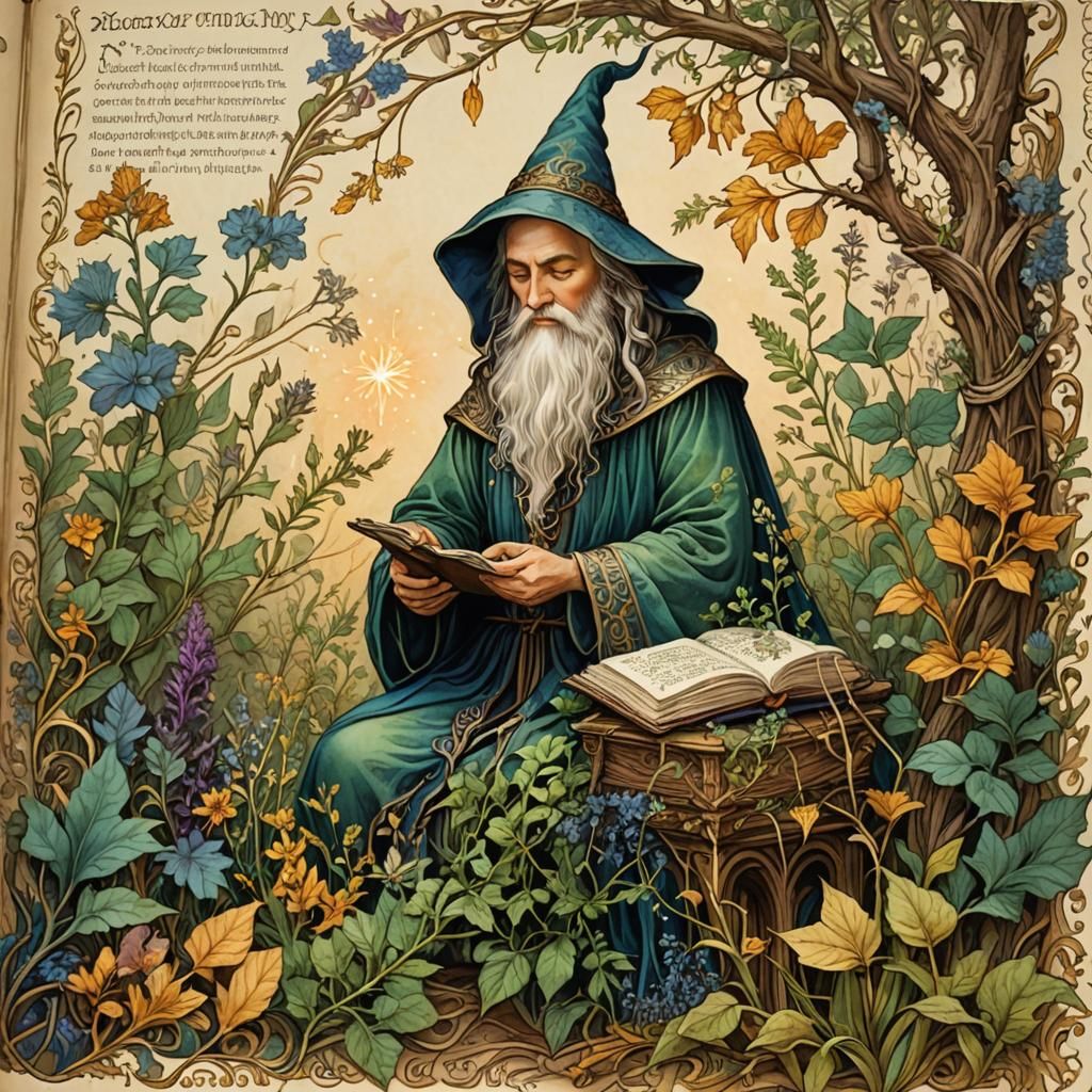 Wizard's Journal Page with Healing Herbs