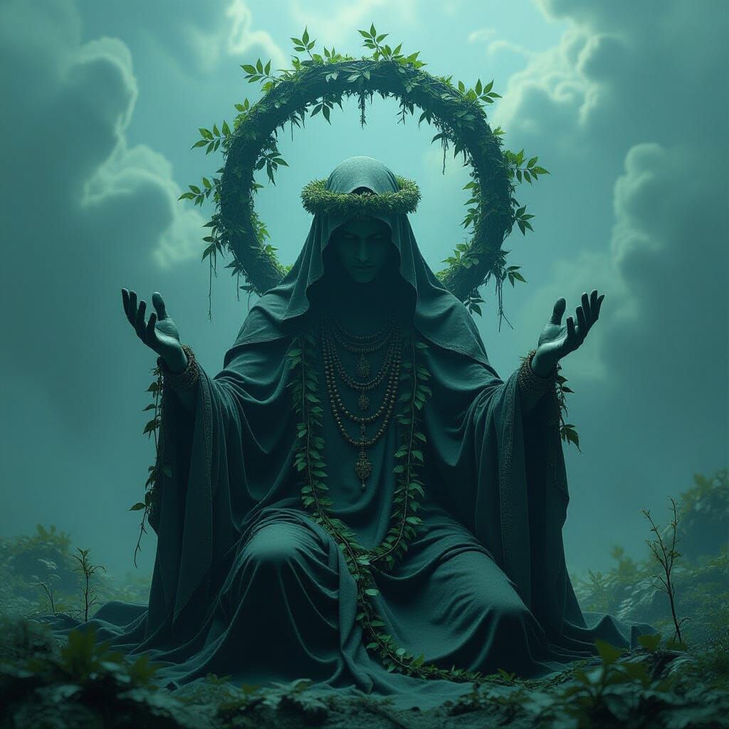 Mystical Figure Worshiping Dionysos in Giger & Beksiński Sty...