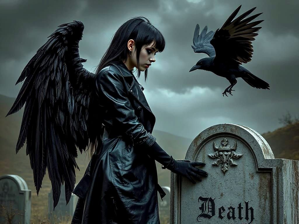 Goth Angel of Death in Dark Cyberpunk Style